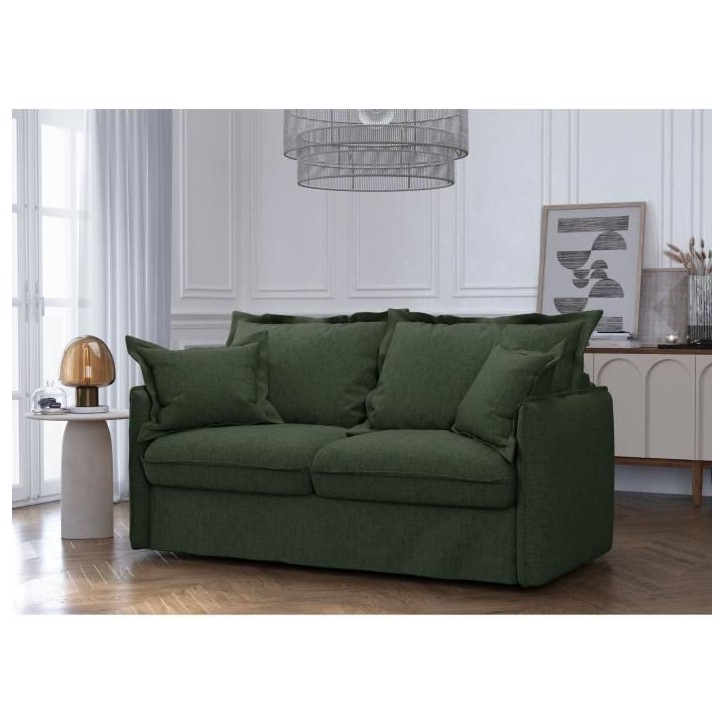 Canapé convertible express - 3 places - MYKONOS - Tissu Vert - 185 x 104 x 90 cm - MONDO Canapé convertible express - 3 places - MYKONOS - Tissu Vert - 185 x 104 x 90 cm - MONDO