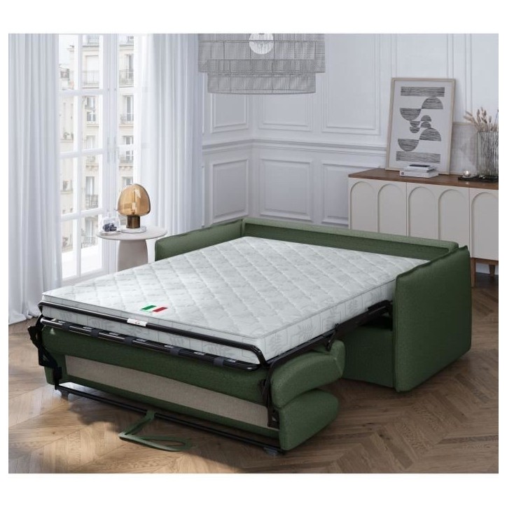 Canapé convertible express - 3 places - MYKONOS - Tissu Vert - 185 x 104 x 90 cm - MONDO Canapé convertible express - 3 places - MYKONOS - Tissu Vert - 185 x 104 x 90 cm - MONDO