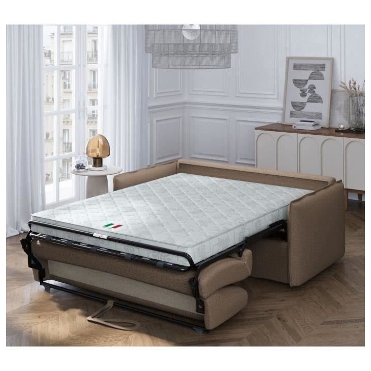 Canapé convertible express - 3 places - MYKONOS - Tissu Chocolat - 185 x 104 x 90 cm - MONDO Canapé convertible express - 3 places - MYKONOS - Tissu Chocolat - 185 x 104 x 90 cm - MONDO