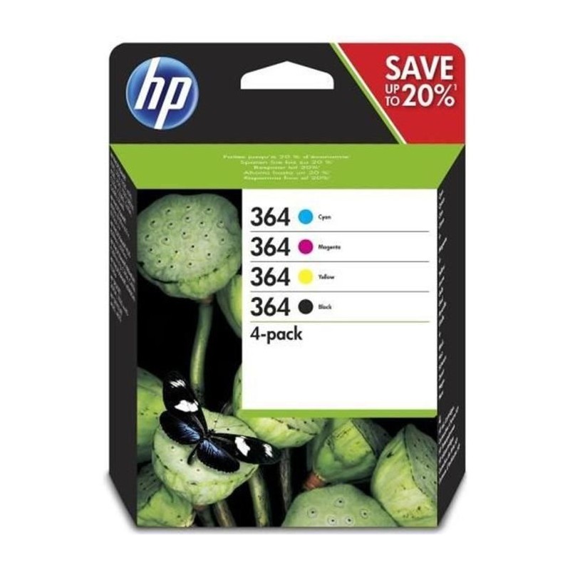 HP 364 Pack de 4 cartouches d'encre noire, cyan, jaune et magenta auth HP 364 Pack de 4 cartouches d'encre noire, cyan, jaune et magenta auth