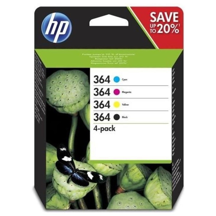 HP 364 Pack de 4 cartouches d'encre noire, cyan, jaune et magenta authentiques (N9J73AE) pour DeskJet 3070A, Photosmart 5525/652 HP 364 Pack de 4 cartouches d'encre noire, cyan, jaune et magenta authentiques (N9J73AE) pour DeskJet 3070A, Photosmart 5525/652