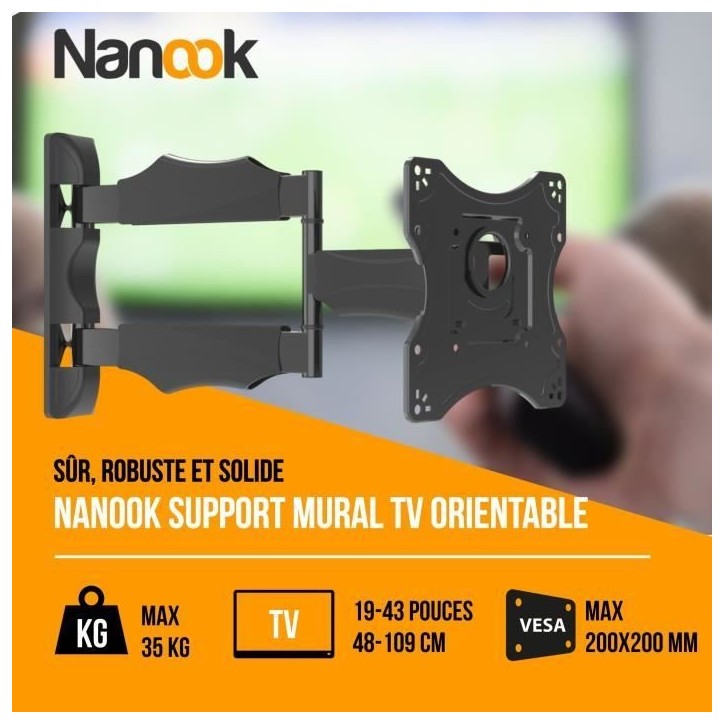 NANOOK Support Mural orientable et inclinable pour téléviseurs 19-43 Pouces - Support Mural pour téléviseurs LCD, LED, QLED NANOOK Support Mural orientable et inclinable pour téléviseurs 19-43 Pouces - Support Mural pour téléviseurs LCD, LED, QLED