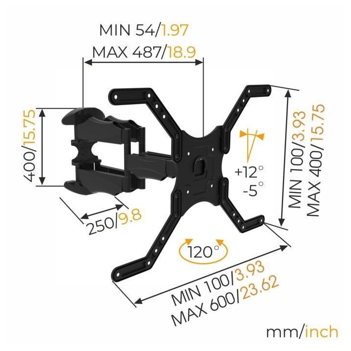 NANOOK Support Mural orientable pour téléviseurs 40-65 Pouces - Inclinable - Support Mural pour téléviseurs LCD, LED, QLED e NANOOK Support Mural orientable pour téléviseurs 40-65 Pouces - Inclinable - Support Mural pour téléviseurs LCD, LED, QLED e