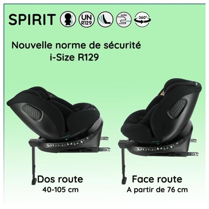 NANIA Siege auto isofix SPIRIT, Groupe 0/1/2/3, de 0 a 10 ans, 0-36 kg, 40-150 cm, R 129– Tetiere réglable - Inclinable - Piv NANIA Siege auto isofix SPIRIT, Groupe 0/1/2/3, de 0 a 10 ans, 0-36 kg, 40-150 cm, R 129– Tetiere réglable - Inclinable - Piv