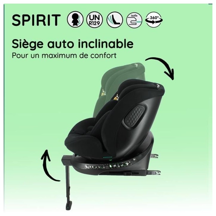 NANIA Siege auto isofix SPIRIT, Groupe 0/1/2/3, de 0 a 10 ans, 0-36 kg, 40-150 cm, R 129– Tetiere réglable - Inclinable - Piv NANIA Siege auto isofix SPIRIT, Groupe 0/1/2/3, de 0 a 10 ans, 0-36 kg, 40-150 cm, R 129– Tetiere réglable - Inclinable - Piv