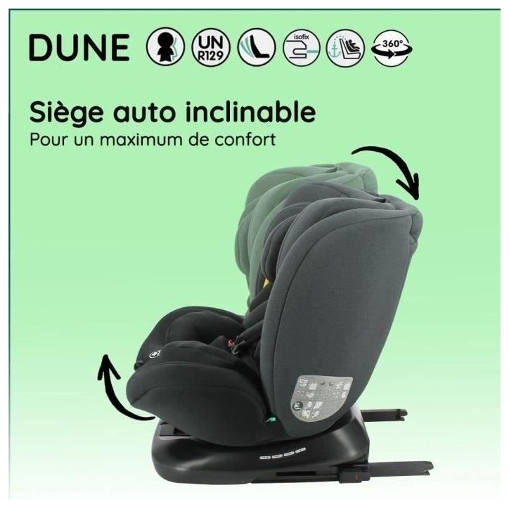 NANIA Siege auto isofix DUNE, Groupe 0/1/2/3, de 0 a 10 ans, 0-36 kg, 40-150 cm, R 129 – Tetiere réglable - Inclinable - Pivo NANIA Siege auto isofix DUNE, Groupe 0/1/2/3, de 0 a 10 ans, 0-36 kg, 40-150 cm, R 129 – Tetiere réglable - Inclinable - Pivo