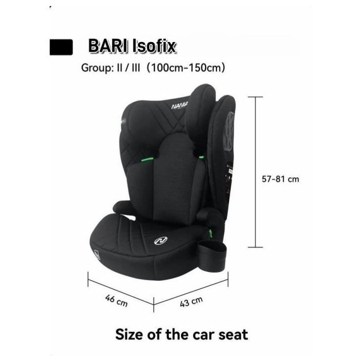 Siege auto isofix - NANIA - BARI - Groupe 2/3 - I-size - Noir Siege auto isofix - NANIA - BARI - Groupe 2/3 - I-size - Noir