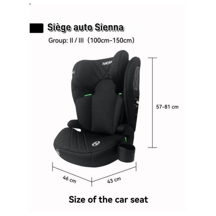 Siege auto ceinturé - NANIA - SIENNA - Groupe 2/3 - I-size - Noir Siege auto ceinturé - NANIA - SIENNA - Groupe 2/3 - I-size - Noir