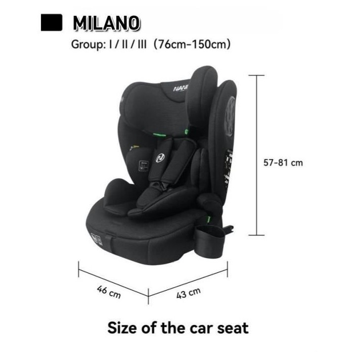 Siege auto isofix - NANIA - MILANO - Groupe 1/2/3 - I-size - Avec réducteur - Noir