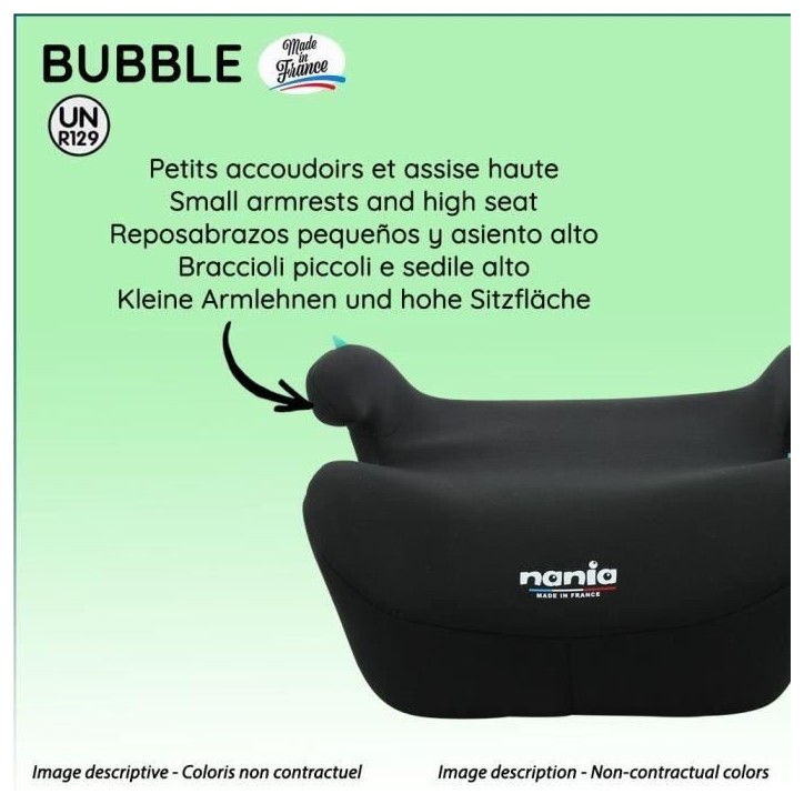 Siege auto réhausseur - NANIA - Bubblefix - Groupe 3 - Isofix - I-Size - 126-150 cm - Noir Siege auto réhausseur - NANIA - Bubblefix - Groupe 3 - Isofix - I-Size - 126-150 cm - Noir