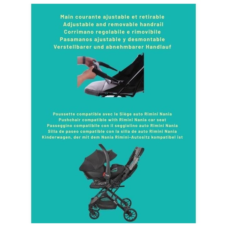 NANIA - Poussette compacte - MYLA - 4 roues - Noir NANIA - Poussette compacte - MYLA - 4 roues - Noir