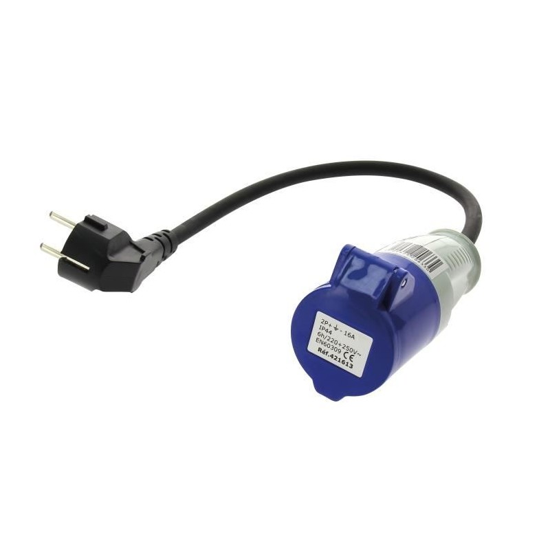 Adaptateur - Prise femelle CEE P17 / prise mâle Schuko - 16 A - 28 cm Adaptateur - Prise femelle CEE P17 / prise mâle Schuko - 16 A - 28 cm