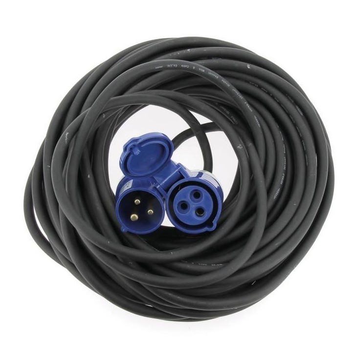Rallonge secteur - EZA - 25m - Section de câble 1,5 mm² - 220 V - 16 A - CEE17 - Avec sac de transport