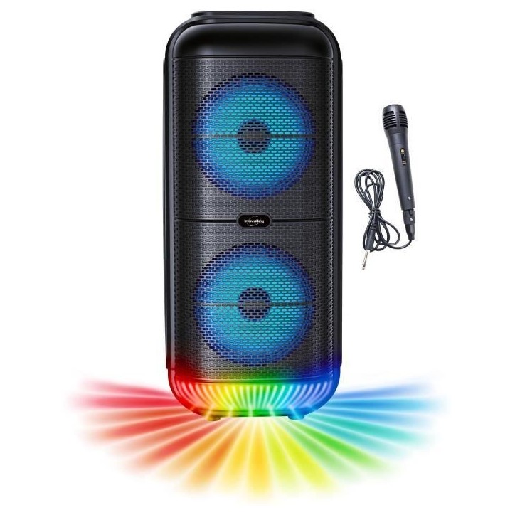 Enceinte Karaoké lumineuse - INOVALLEY - KA22-BTH - Bluetooth V5.0 - 49 cm - 500 W - Noir Enceinte Karaoké lumineuse - INOVALLEY - KA22-BTH - Bluetooth V5.0 - 49 cm - 500 W - Noir