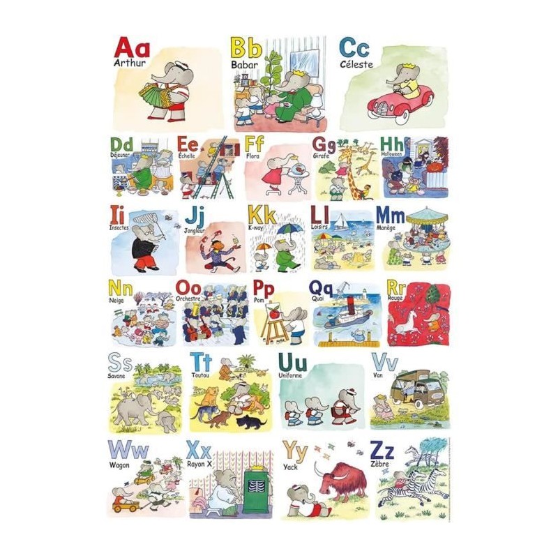 Puzzle 1000 pieces L'abécédaire de Babar - Adultes et enfants des 12 Puzzle 1000 pieces L'abécédaire de Babar - Adultes et enfants des 12