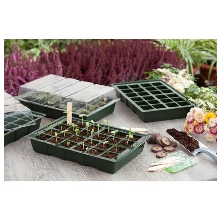 Mini serre de culture - NATURE - Lot de 4 terrines en plastique souple - Plateaux 24 alvéoles - H11x35x23,5 cm Mini serre de culture - NATURE - Lot de 4 terrines en plastique souple - Plateaux 24 alvéoles - H11x35x23,5 cm