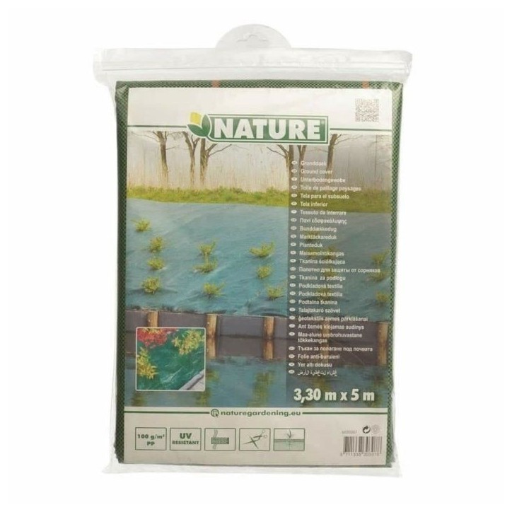 Toile de paillage paysages verte 3,30 x 5 m, traité anti UV, 100 g/m² - Bâche de sol anti mauvaises herbes Toile de paillage paysages verte 3,30 x 5 m, traité anti UV, 100 g/m² - Bâche de sol anti mauvaises herbes