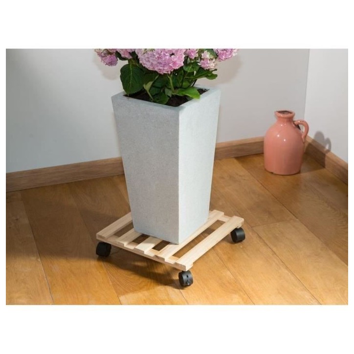 NATURE Tablette a roulettes pour plantes - Sapin - H7,4 x 35 x 35 cm