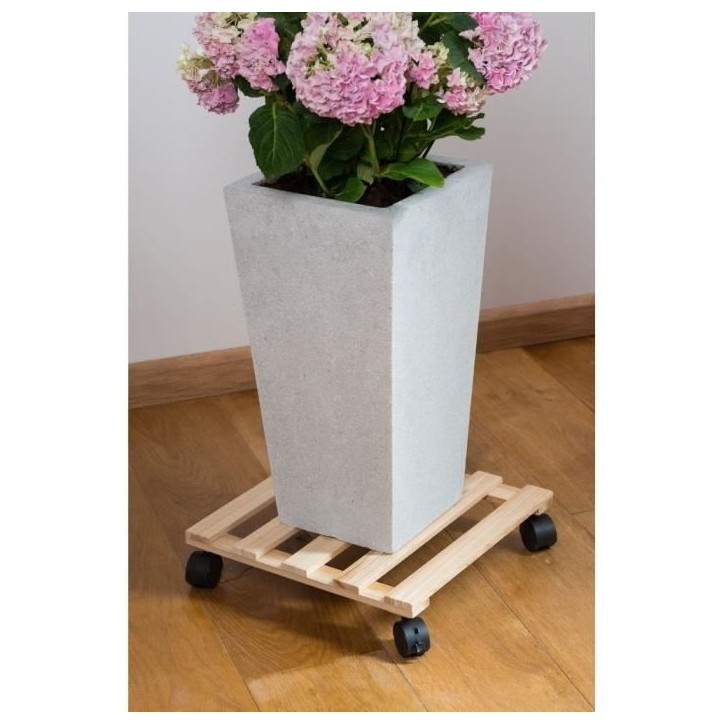 NATURE Tablette a roulettes pour plantes - Sapin - H7,4 x 35 x 35 cm
