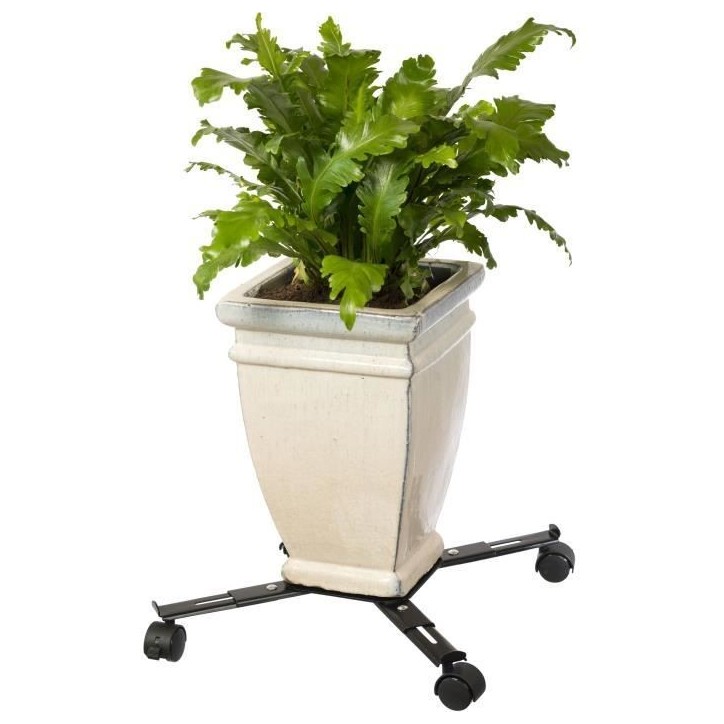Support de pot roulant extensible - NATURE - En métal époxy noir mat - 4 branches - Charge maxi 100 kg Support de pot roulant extensible - NATURE - En métal époxy noir mat - 4 branches - Charge maxi 100 kg