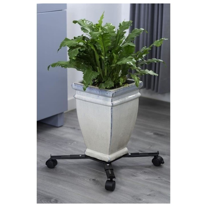 Support de pot roulant extensible - NATURE - En métal époxy noir mat - 4 branches - Charge maxi 100 kg Support de pot roulant extensible - NATURE - En métal époxy noir mat - 4 branches - Charge maxi 100 kg