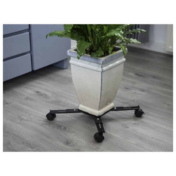 Support de pot roulant extensible - NATURE - En métal époxy noir mat - 4 branches - Charge maxi 100 kg Support de pot roulant extensible - NATURE - En métal époxy noir mat - 4 branches - Charge maxi 100 kg