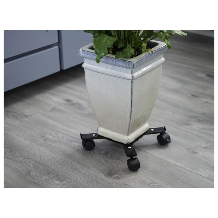 Support de pot roulant extensible - NATURE - En métal époxy noir mat - 4 branches - Charge maxi 100 kg Support de pot roulant extensible - NATURE - En métal époxy noir mat - 4 branches - Charge maxi 100 kg