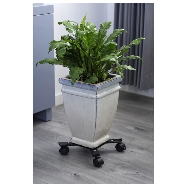 Support de pot roulant extensible - NATURE - En métal époxy noir mat - 4 branches - Charge maxi 100 kg Support de pot roulant extensible - NATURE - En métal époxy noir mat - 4 branches - Charge maxi 100 kg