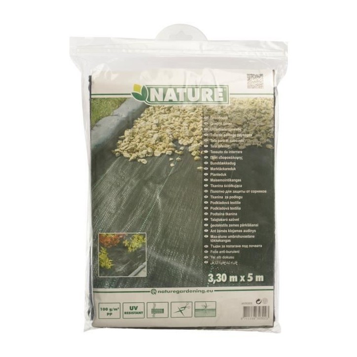 Toile de paillage paysages noire 3,30 x 5 m, traité anti UV, 100 g/m² - Bâche de sol anti mauvaises herbes