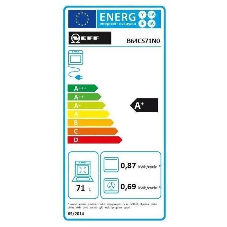 Four multifonction intégrable - Pyrolyse - NEFF - N90 - B64CS71N0 - Noir - Porte froide 4 vitres - 71 l - 59,5 x 59,6 x 54,8 cm Four multifonction intégrable - Pyrolyse - NEFF - N90 - B64CS71N0 - Noir - Porte froide 4 vitres - 71 l - 59,5 x 59,6 x 54,8 cm