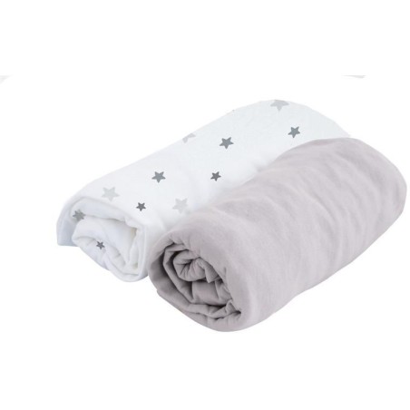 DOMIVA Lot de 2 Draps Housse PERLE GRIS / blanc imprimé étoiles 70x1
