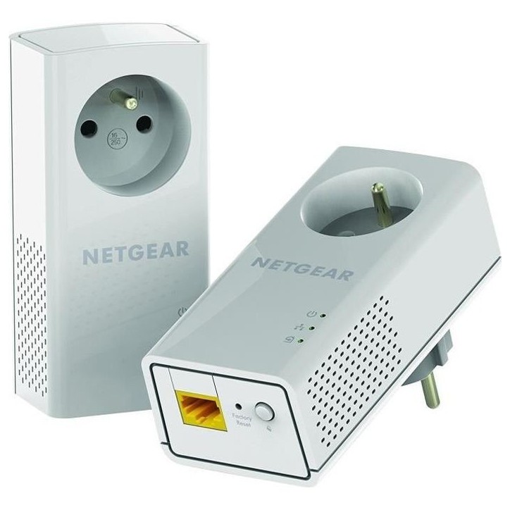 NETGEAR Pack de 2 adaptateurs CPL 2000 Mbit/s- 2 ports 10/100/1000 RJ45 - Avec prise intégrée PLP2000-100FRS