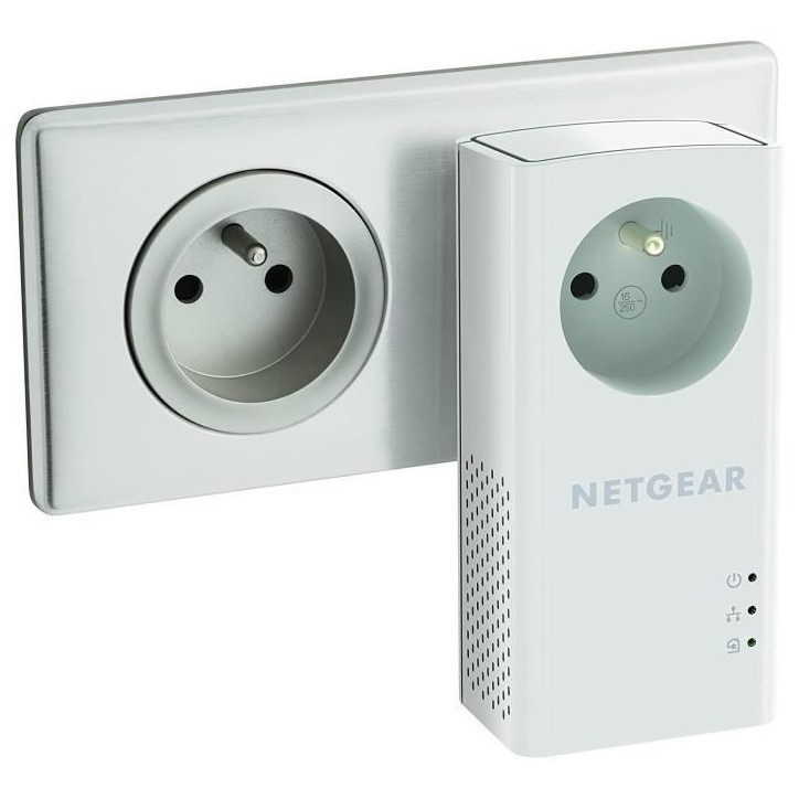 NETGEAR Pack de 2 adaptateurs CPL 2000 Mbit/s- 2 ports 10/100/1000 RJ45 - Avec prise intégrée PLP2000-100FRS