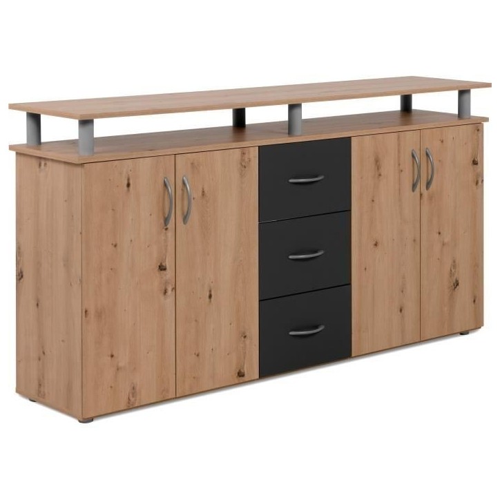 Buffet NEVADA - Décor Chene artisan et Anthracite - 4 portes 3 tiroirs - L 155 x H 83 x P 35 cm Buffet NEVADA - Décor Chene artisan et Anthracite - 4 portes 3 tiroirs - L 155 x H 83 x P 35 cm
