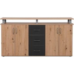 Buffet NEVADA - Décor Chene artisan et Anthracite - 4 portes 3 tiroir