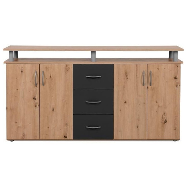 Buffet NEVADA - Décor Chene artisan et Anthracite - 4 portes 3 tiroirs - L 155 x H 83 x P 35 cm Buffet NEVADA - Décor Chene artisan et Anthracite - 4 portes 3 tiroirs - L 155 x H 83 x P 35 cm