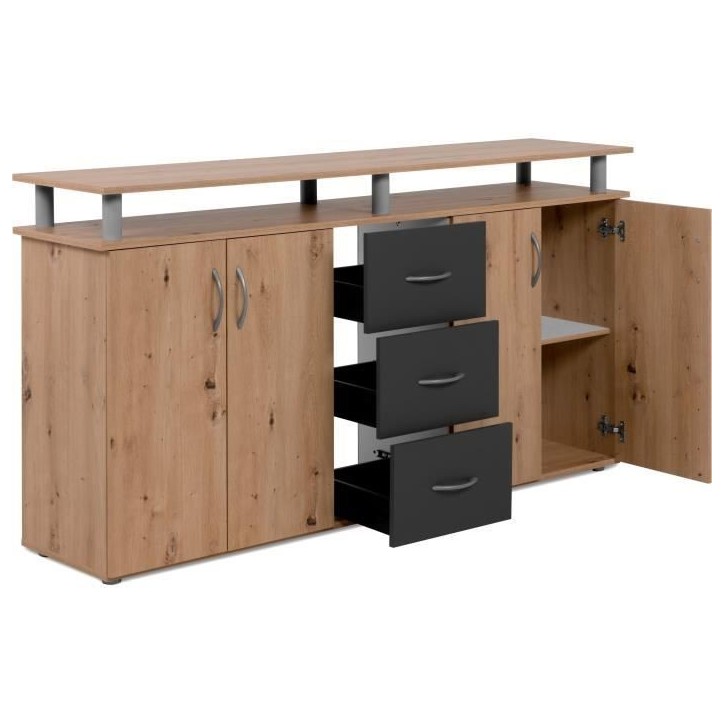 Buffet NEVADA - Décor Chene artisan et Anthracite - 4 portes 3 tiroirs - L 155 x H 83 x P 35 cm Buffet NEVADA - Décor Chene artisan et Anthracite - 4 portes 3 tiroirs - L 155 x H 83 x P 35 cm