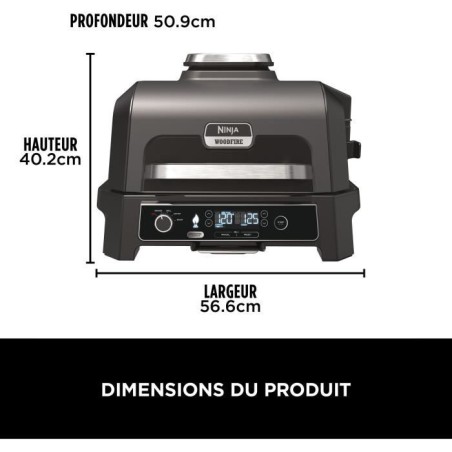 Barbecue électrique et fumoir NINJA - Woodfire Pro XL OG850EU - 4 programmes de cuisson - Thermosonde intégrée