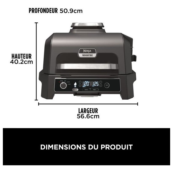 Barbecue électrique et fumoir NINJA - Woodfire Pro XL OG850EU - 4 programmes de cuisson - Thermosonde intégrée Barbecue électrique et fumoir NINJA - Woodfire Pro XL OG850EU - 4 programmes de cuisson - Thermosonde intégrée