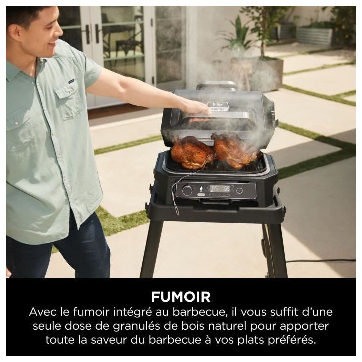 Barbecue électrique et fumoir NINJA - Woodfire Pro XL OG850EU - 4 programmes de cuisson - Thermosonde intégrée Barbecue électrique et fumoir NINJA - Woodfire Pro XL OG850EU - 4 programmes de cuisson - Thermosonde intégrée