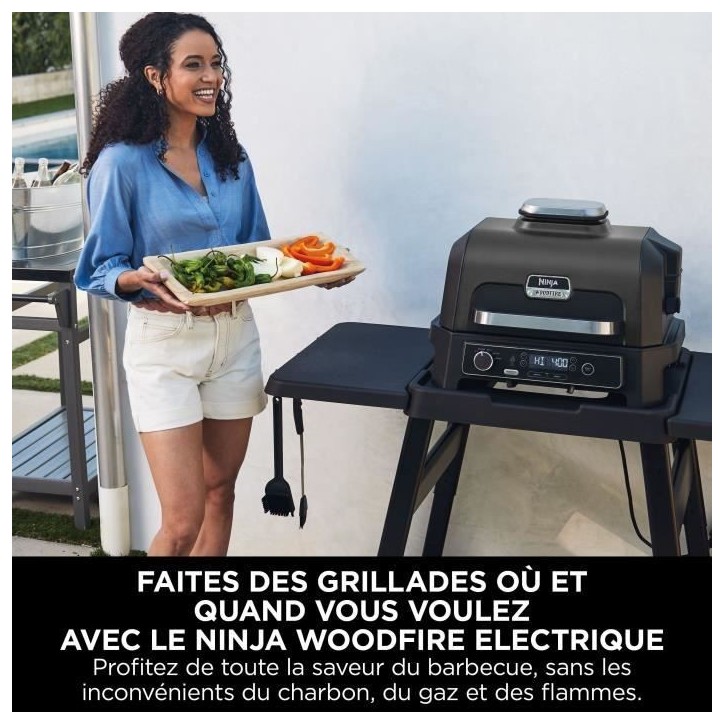 Barbecue électrique et fumoir NINJA - Woodfire Pro XL OG850EU - 4 programmes de cuisson - Thermosonde intégrée Barbecue électrique et fumoir NINJA - Woodfire Pro XL OG850EU - 4 programmes de cuisson - Thermosonde intégrée