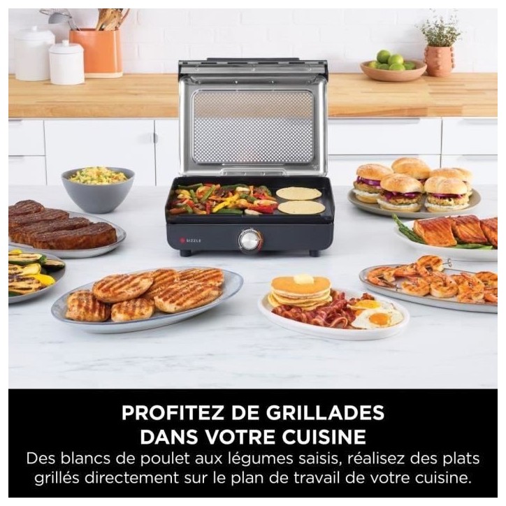 Grill et plancha NINJA - Sizzle GR101EU - Surface 34x8x13,5cm - Jusqu'a 260°C