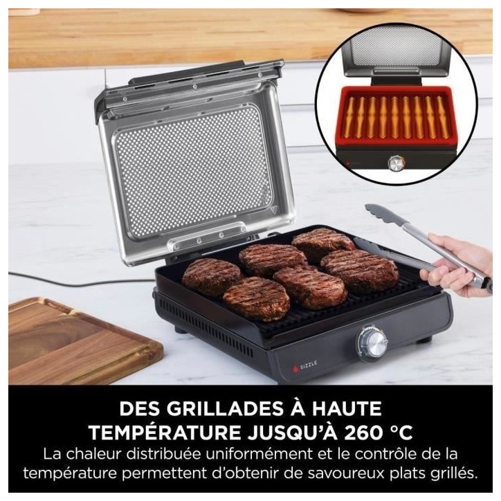 Grill et plancha NINJA - Sizzle GR101EU - Surface 34x8x13,5cm - Jusqu'a 260°C