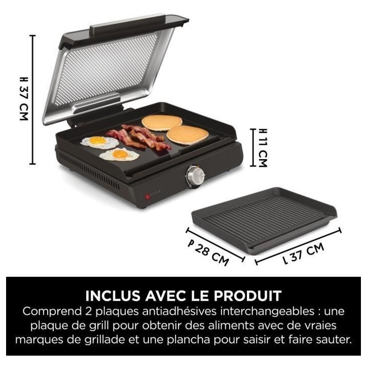 Grill et plancha NINJA - Sizzle GR101EU - Surface 34x8x13,5cm - Jusqu'a 260°C