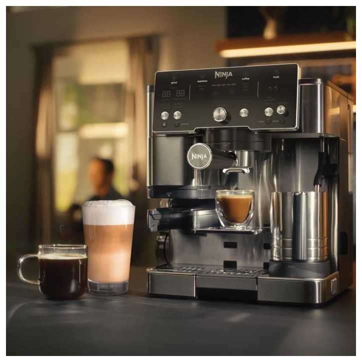 Machine a café 2-en-1 - NINJA LUXE™ - Café Essential Series - ES501EU - 1650 W - 9/11 bars - 250 gr - Noir / Inox Machine a café 2-en-1 - NINJA LUXE™ - Café Essential Series - ES501EU - 1650 W - 9/11 bars - 250 gr - Noir / Inox