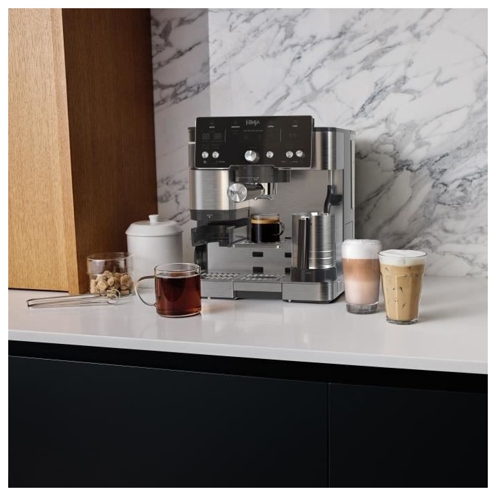Machine a café 2-en-1 - NINJA LUXE™ - Café Essential Series - ES501EU - 1650 W - 9/11 bars - 250 gr - Noir / Inox Machine a café 2-en-1 - NINJA LUXE™ - Café Essential Series - ES501EU - 1650 W - 9/11 bars - 250 gr - Noir / Inox