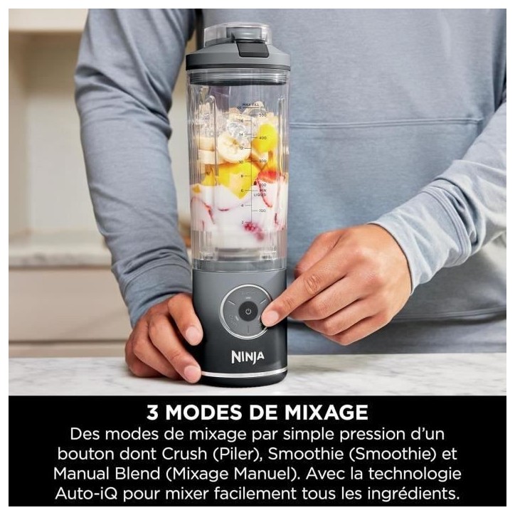 Blender portable NINJA Blast Max - BC251EUGY - bol 530 ml - autonomie 2h - sans fil - sans BPA - gris Blender portable NINJA Blast Max - BC251EUGY - bol 530 ml - autonomie 2h - sans fil - sans BPA - gris