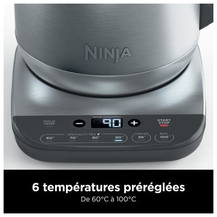 Bouilloire - NINJA - KT201EU - 3000 W - 1,7 L - Socle 360° - Température réglable - Inox Bouilloire - NINJA - KT201EU - 3000 W - 1,7 L - Socle 360° - Température réglable - Inox