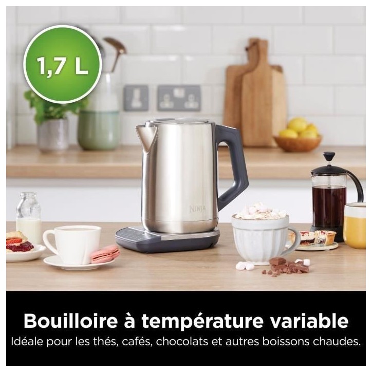 Bouilloire - NINJA - KT201EU - 3000 W - 1,7 L - Socle 360° - Température réglable - Inox Bouilloire - NINJA - KT201EU - 3000 W - 1,7 L - Socle 360° - Température réglable - Inox