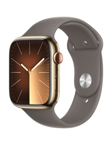 Apple Watch Series 9 GPS + Cellular - 45mm - Boîtier Acier Or - Bracelet Clay Sport Band - S/M